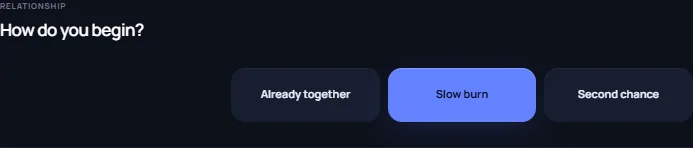 AI husband builder with the Slow burn relationship option selected