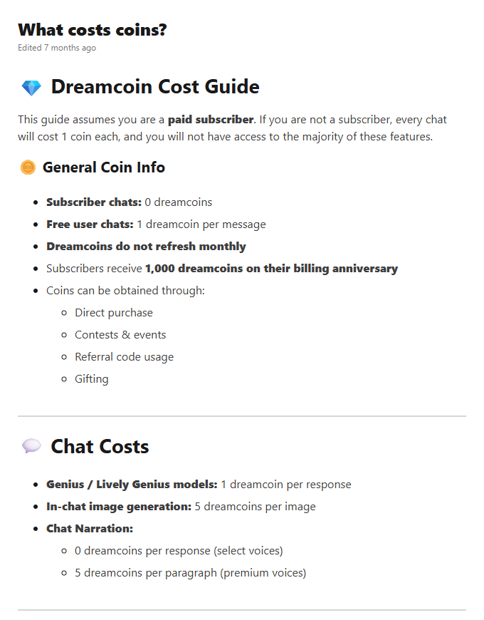 OurDream public help showing subscriber chat and Genius response coin costs